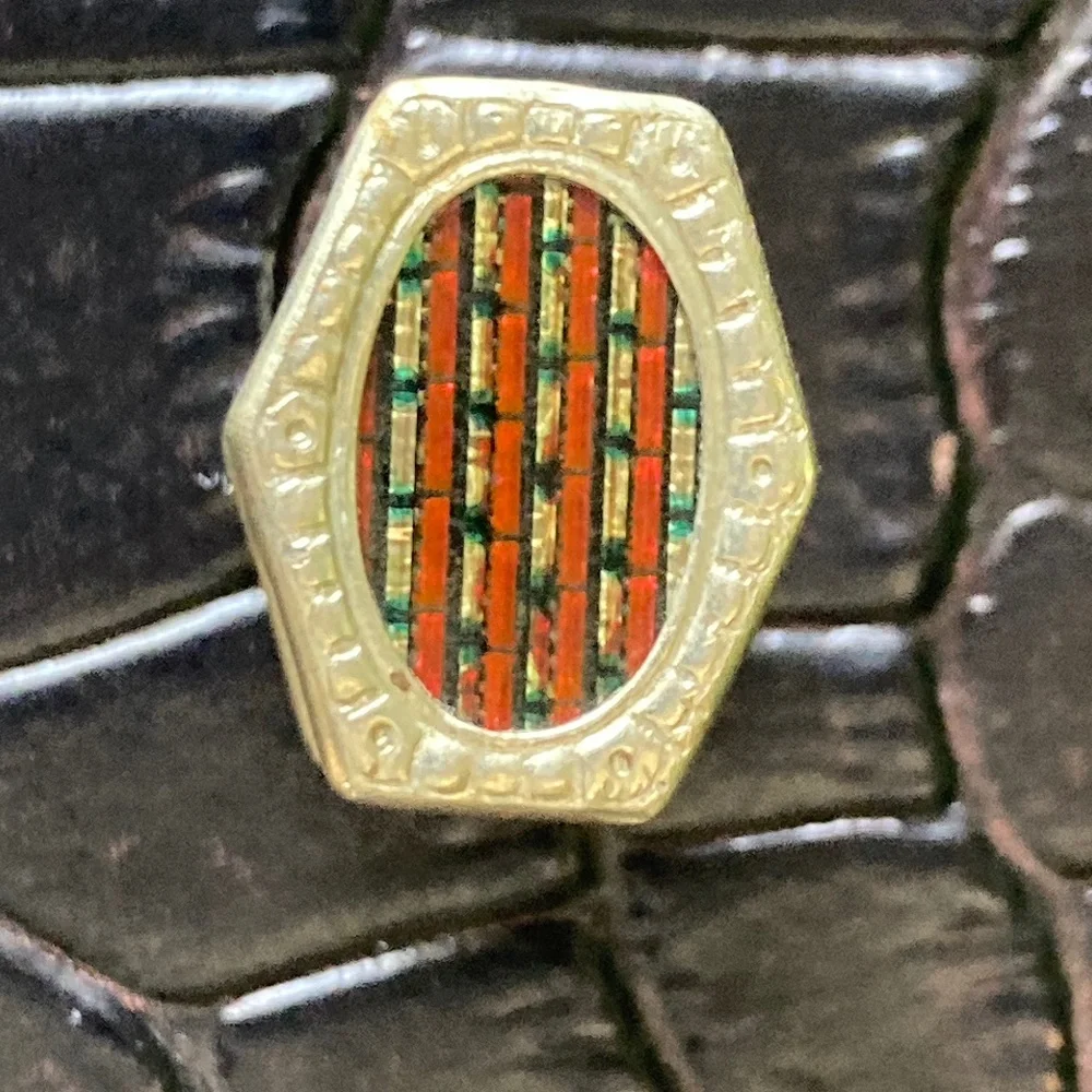 Antique Art Deco Snap Link Cufflinks – Red Enamel Mosaic Design –c.Pre 1923 Rare